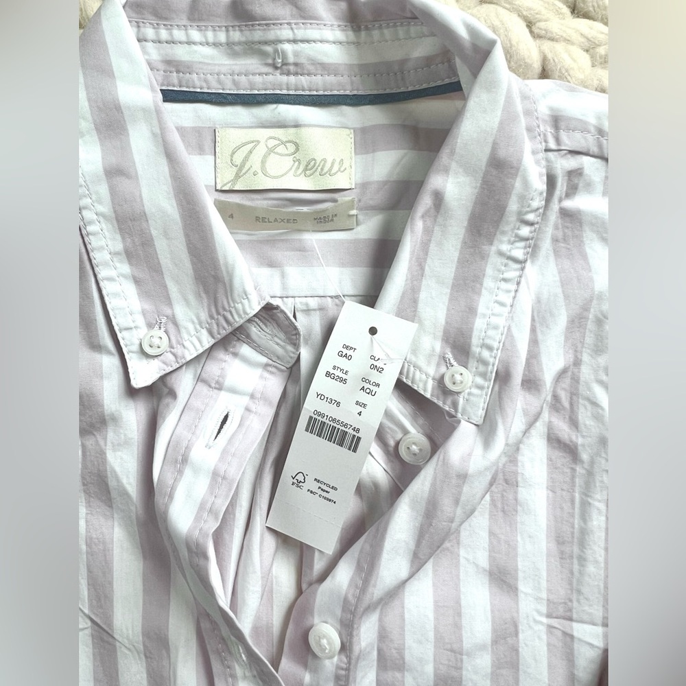 Purple and white stripe J. Crew button down size 4 NWT